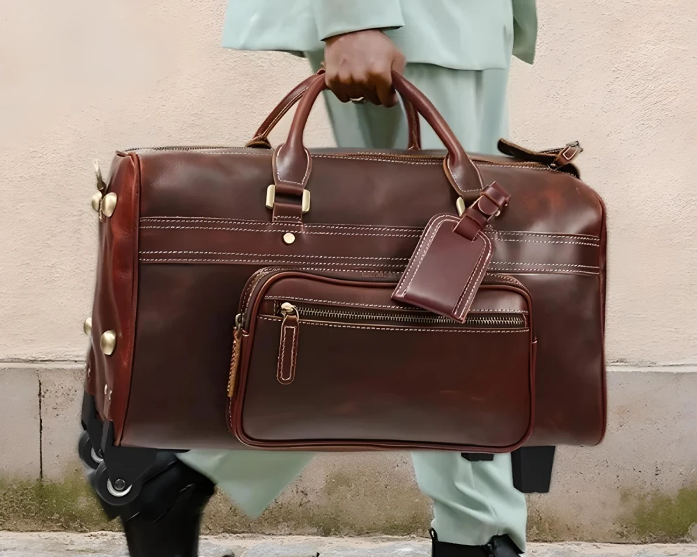 leather carry on luggage with wheels